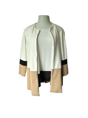 Chicos Size 3 2-Piece Jacket & Blouse Color Block White Tan Black Faux Leather T